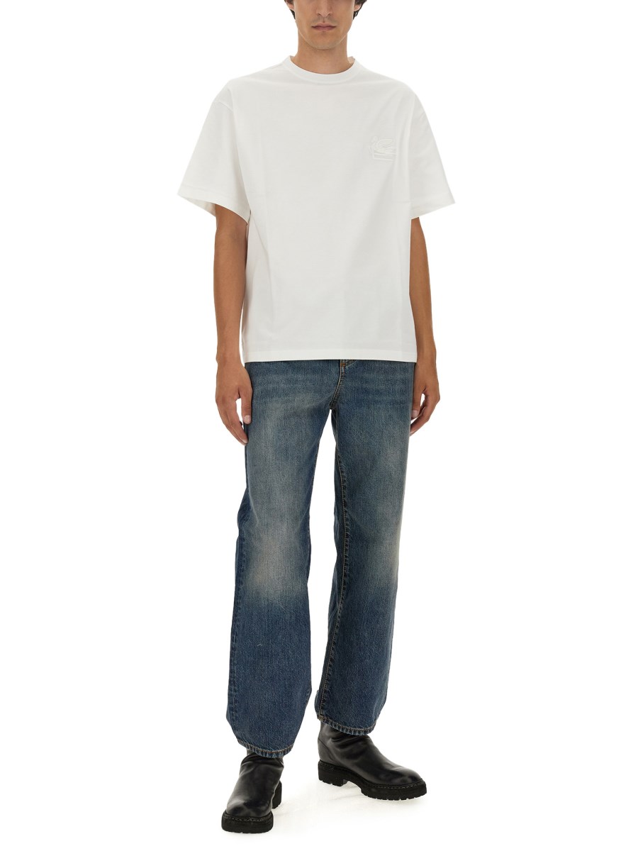 ETRO T-SHIRT IN JERSEY DI COTONE CON RICAMO PEGASO