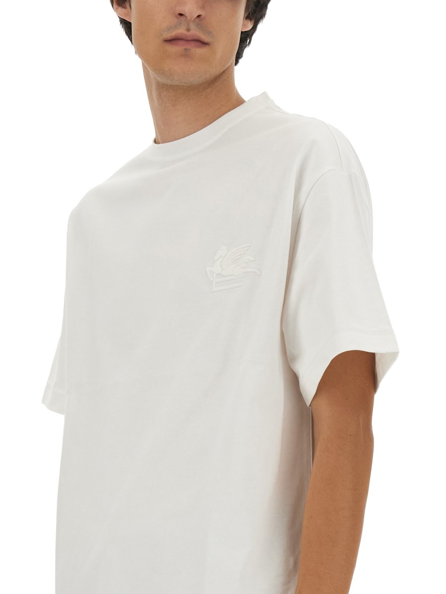 ETRO T-SHIRT IN JERSEY DI COTONE CON RICAMO PEGASO
