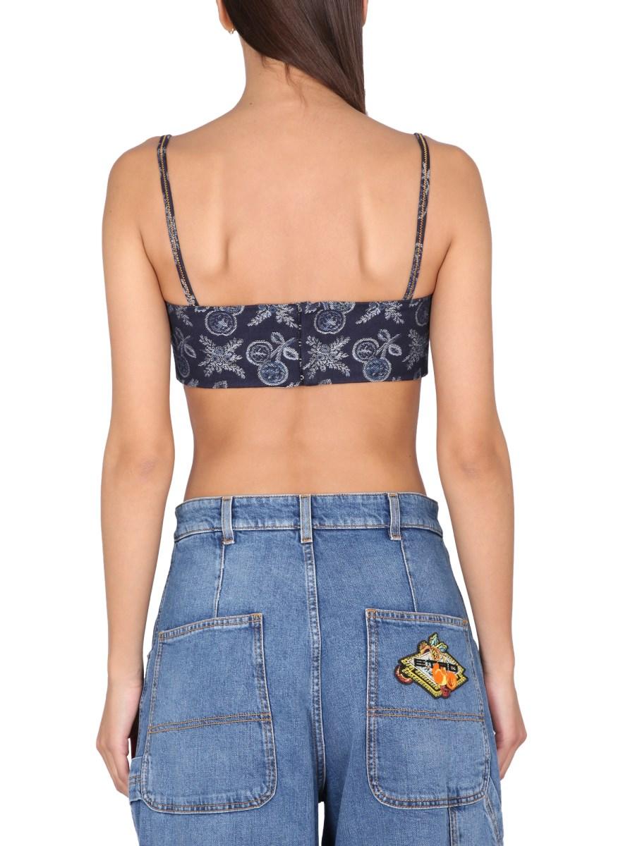ETRO TOP BRALETTE IN DEMIN JACQUARD CON MELINE