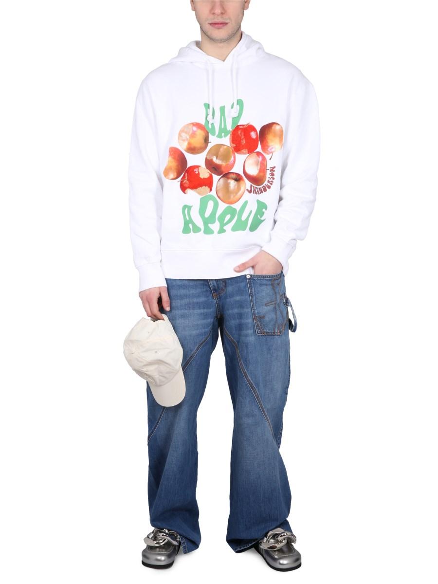 JW ANDERSON FELPA CON CAPPUCCIO E STAMPA BAD APPLE IN COTONE
