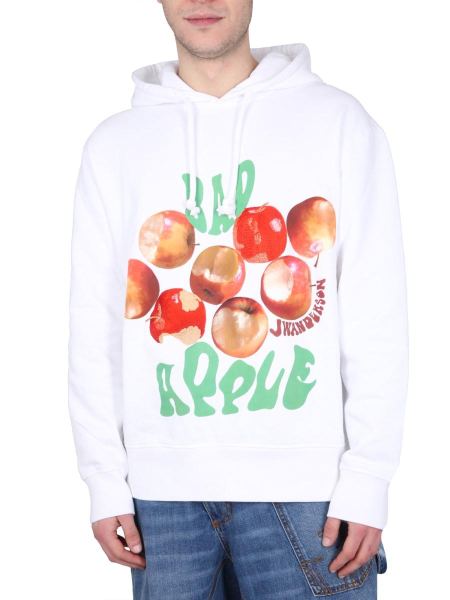 JW ANDERSON FELPA CON CAPPUCCIO E STAMPA BAD APPLE IN COTONE