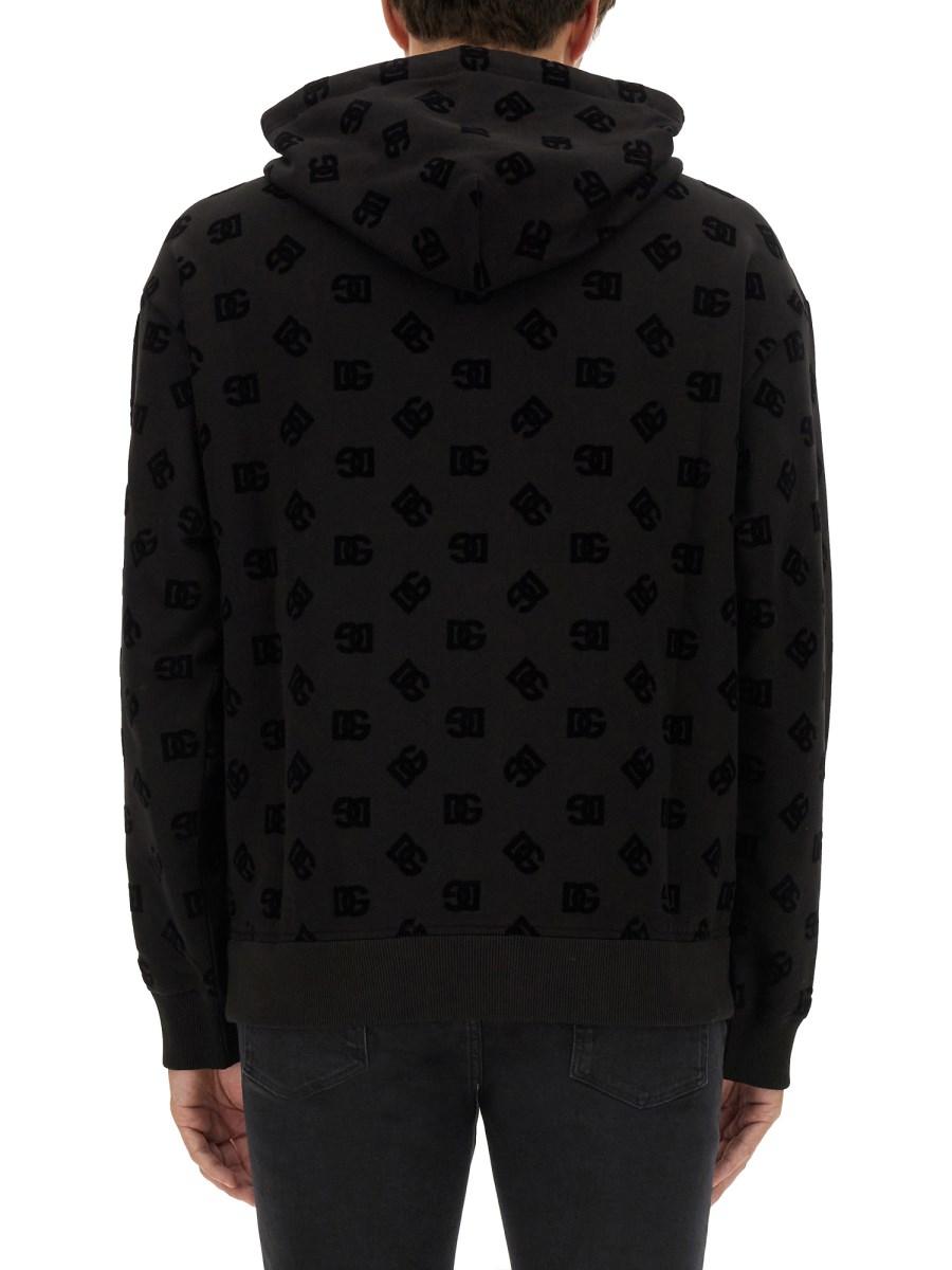 DOLCE & GABBANA FELPA CON CAPPUCCIO E ZIP CON LOGO ALLOVER