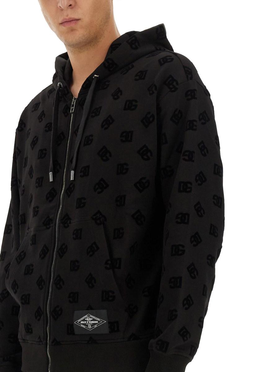 DOLCE & GABBANA FELPA CON CAPPUCCIO E ZIP CON LOGO ALLOVER