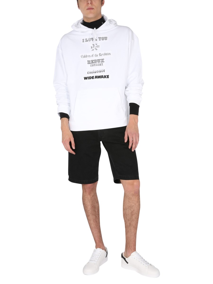 RAF SIMONS FELPA CON CAPPUCCIO IN COTONE CON PATCHS