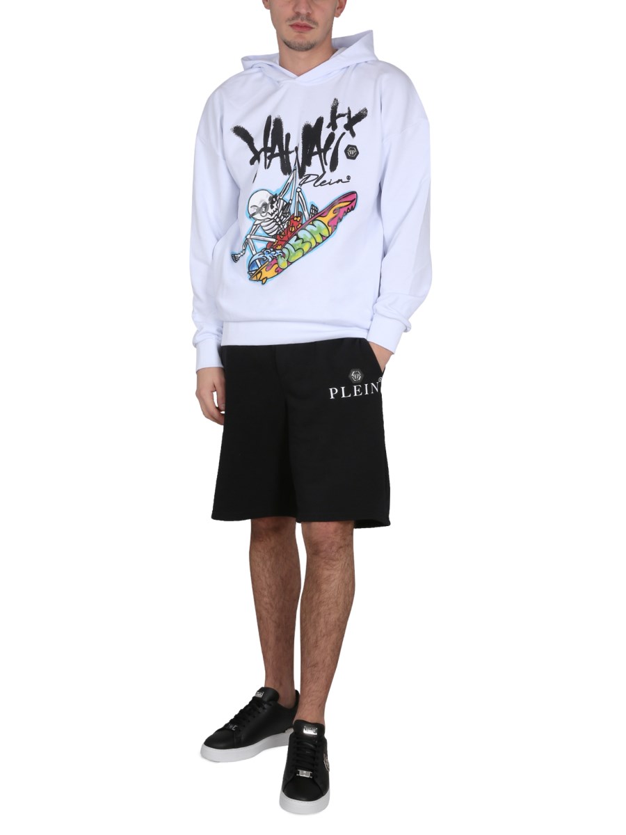 PHILIPP PLEIN FELPA CON CAPPUCCIO IN COTONE CON STAMPA LOGO