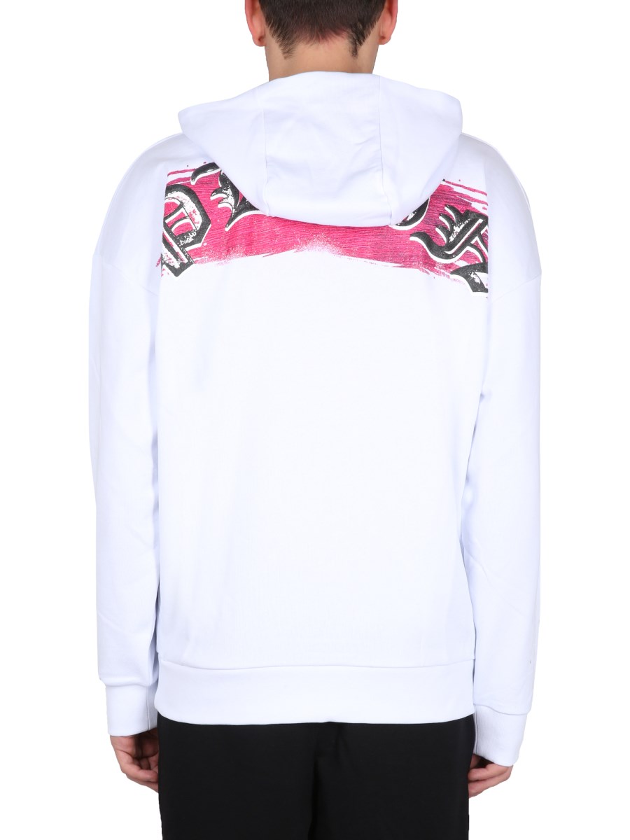 PHILIPP PLEIN FELPA CON CAPPUCCIO IN COTONE CON STAMPA LOGO