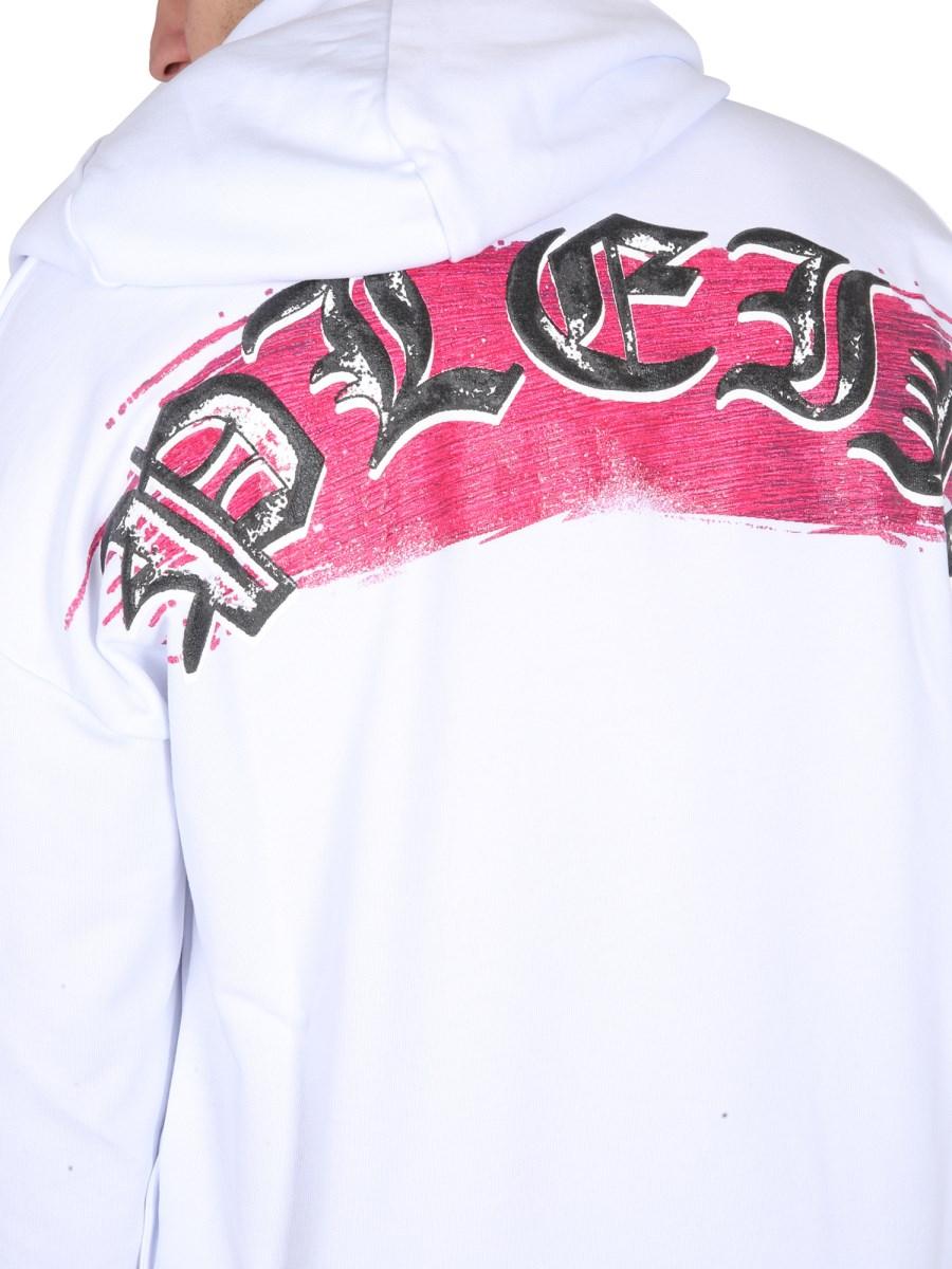 PHILIPP PLEIN FELPA CON CAPPUCCIO IN COTONE CON STAMPA LOGO
