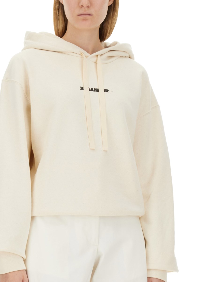 JIL SANDER FELPA CON CAPPUCCIO IN COTONE CON STAMPA LOGO