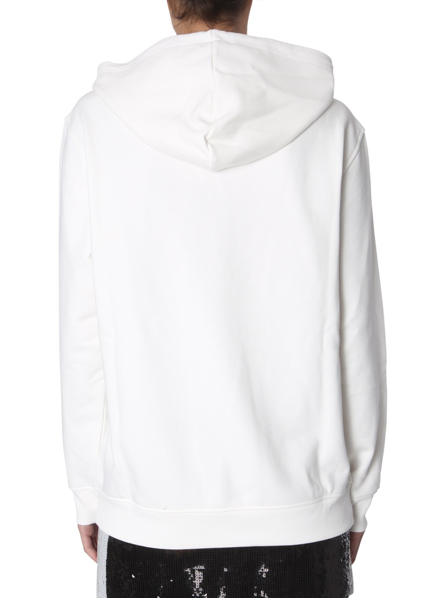 MOSCHINO FELPA CON CAPPUCCIO IN COTONE CON STAMPA SLOGAN PIXEL