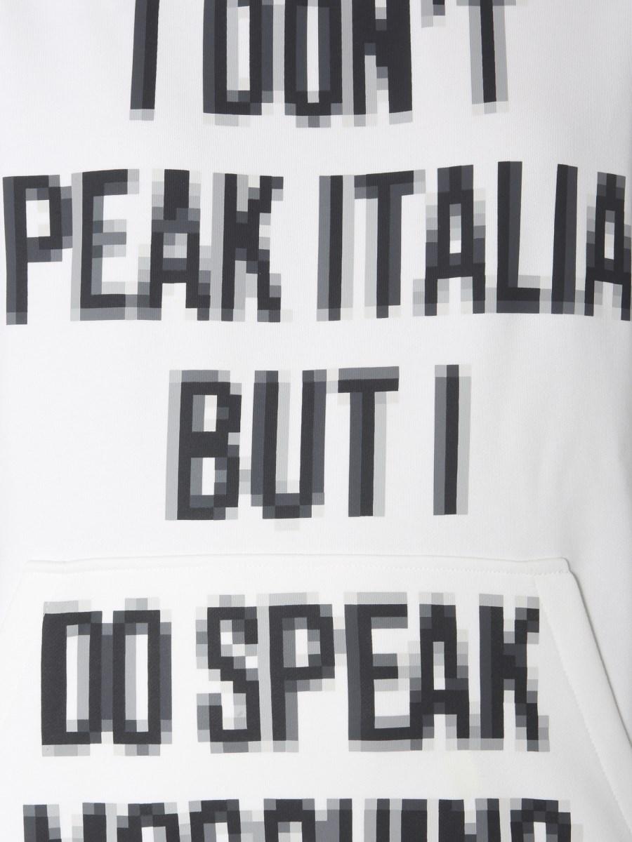 MOSCHINO FELPA CON CAPPUCCIO IN COTONE CON STAMPA SLOGAN PIXEL