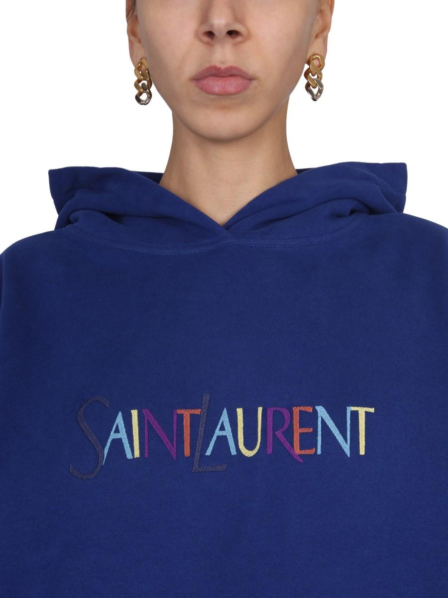 SAINT LAURENT FELPA CON CAPPUCCIO “SAINT LAURENT” IN COTONE