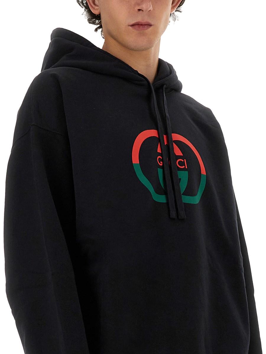GUCCI FELPA CON CAPPUCCIO STAMPATA IN JERSEY DI COTONE