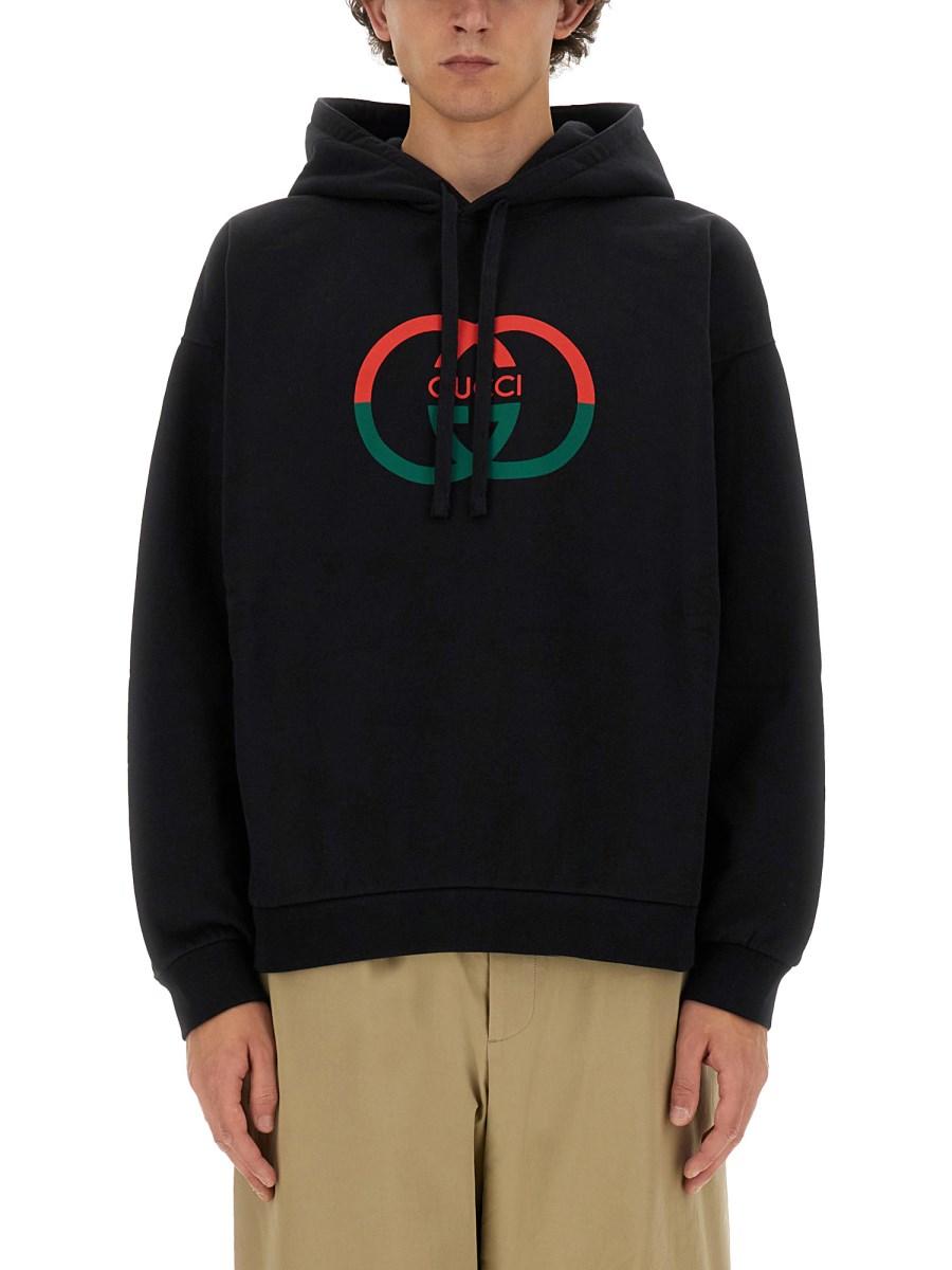 GUCCI FELPA CON CAPPUCCIO STAMPATA IN JERSEY DI COTONE