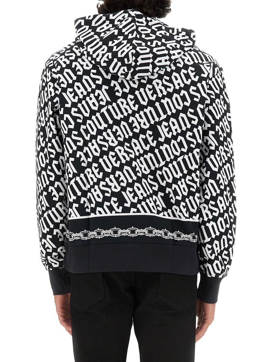 VERSACE JEANS COUTURE FELPA CON ZIP E STAMPA LOGO IN COTONE