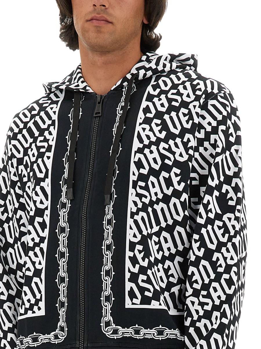 VERSACE JEANS COUTURE FELPA CON ZIP E STAMPA LOGO IN COTONE