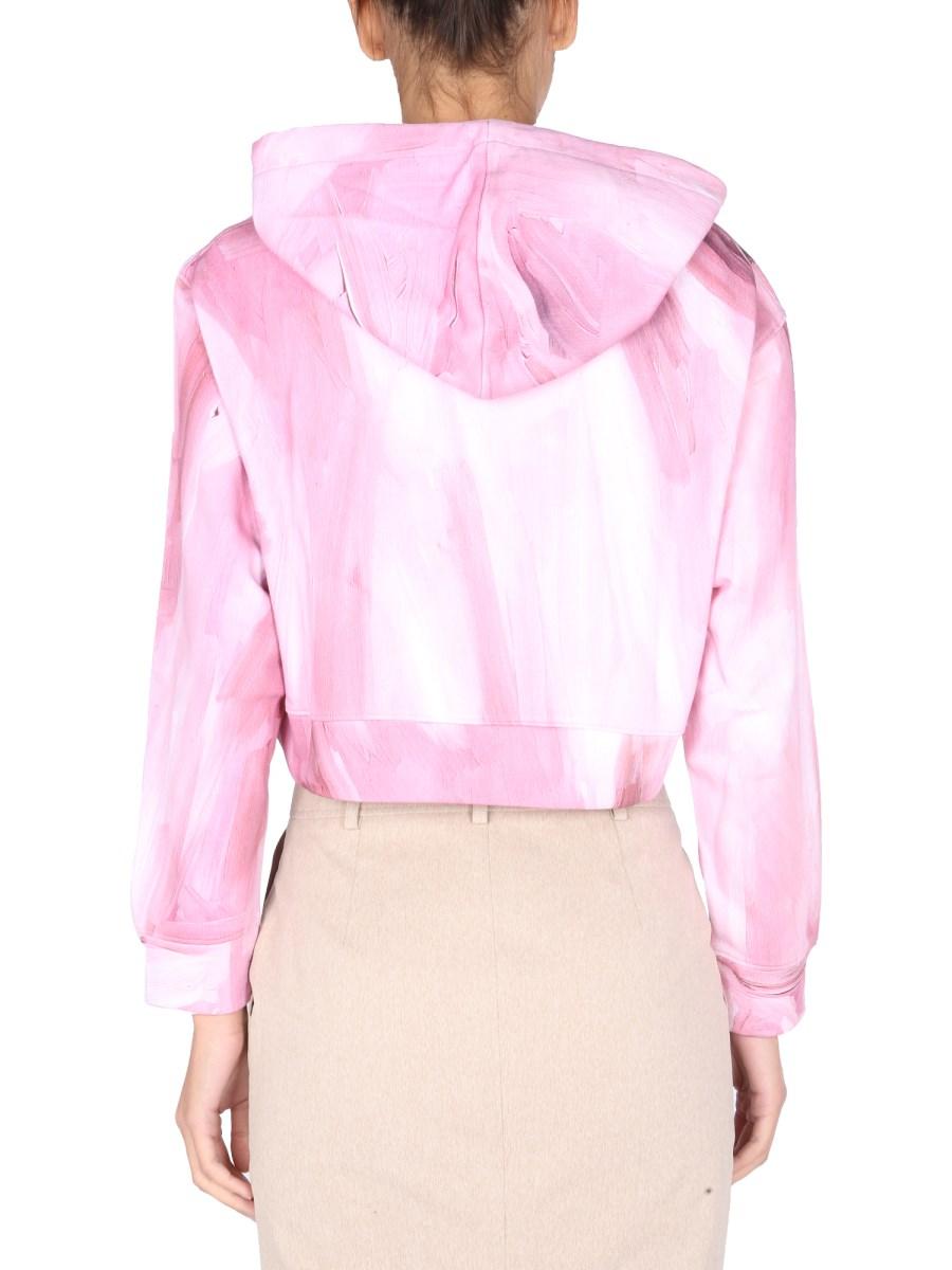 MOSCHINO FELPA CROPPED "ART THEME" IN JERSEY DI COTONE CON STAMPA LOGO GOMMATA