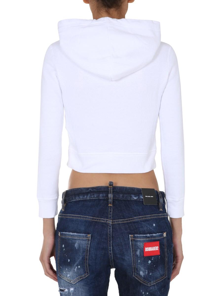 DSQUARED FELPA CROPPED CON CAPPUCCIO E STAMPA "LOVE IS THE AIR"