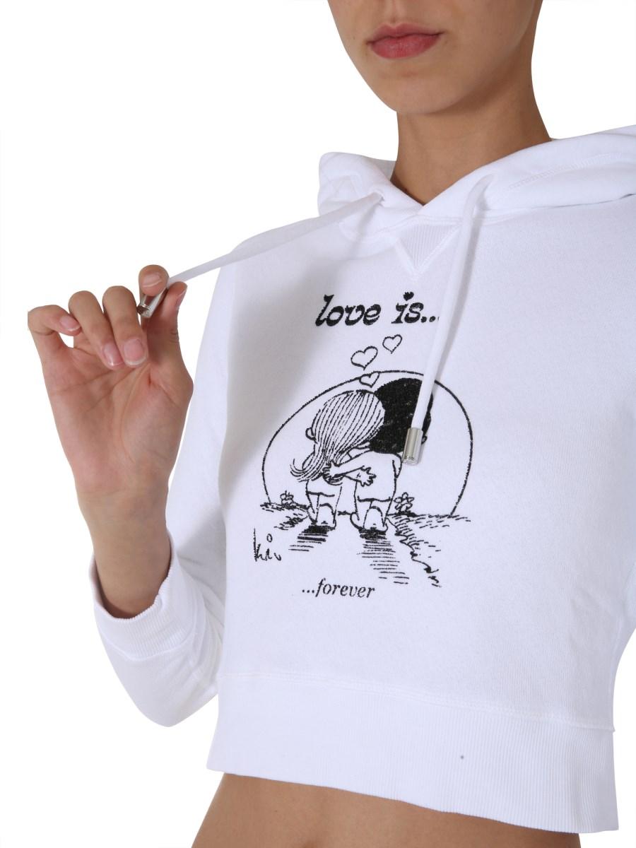 DSQUARED FELPA CROPPED CON CAPPUCCIO E STAMPA "LOVE IS THE AIR"