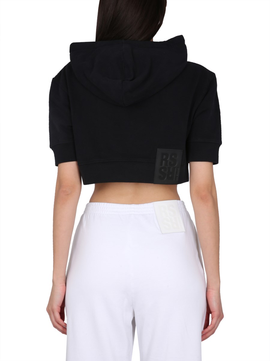 RAF SIMONS FELPA CROPPED FIT IN COTONE CON RICAMO LOGO