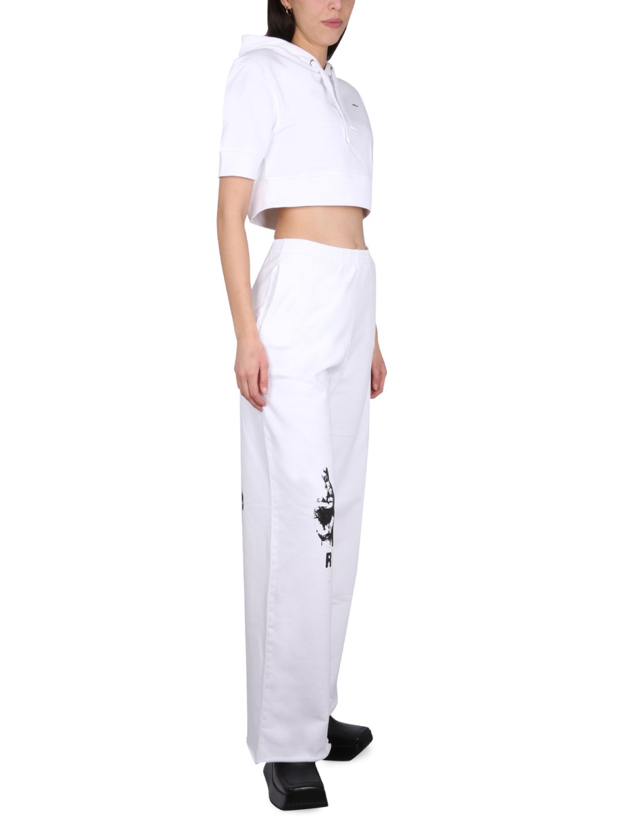 RAF SIMONS FELPA CROPPED FIT IN COTONE CON RICAMO LOGO