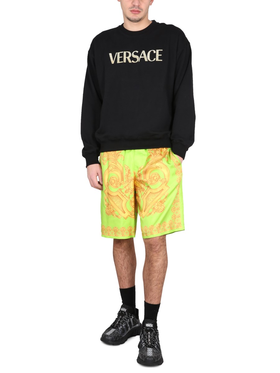 VERSACE FELPA GIROCOLLO IN COTONE CON LOGO RICAMATO