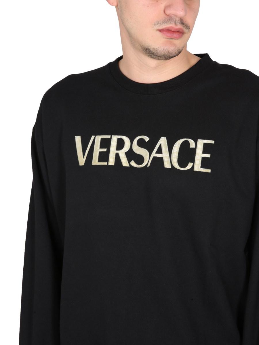 VERSACE FELPA GIROCOLLO IN COTONE CON LOGO RICAMATO