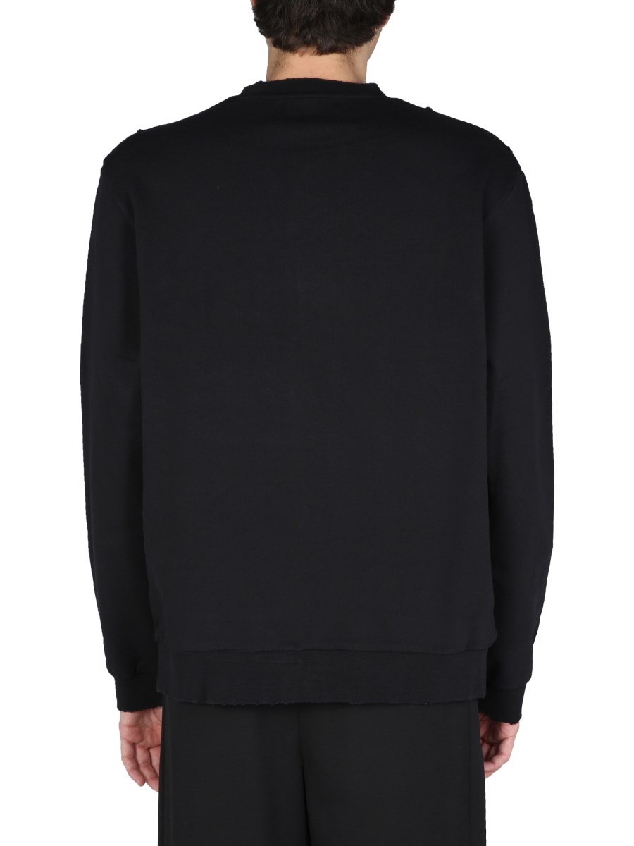 FRED PERRY X RAF SIMONS FELPA GIROCOLLO IN COTONE EFFETTO DESTROYED CON LOGO