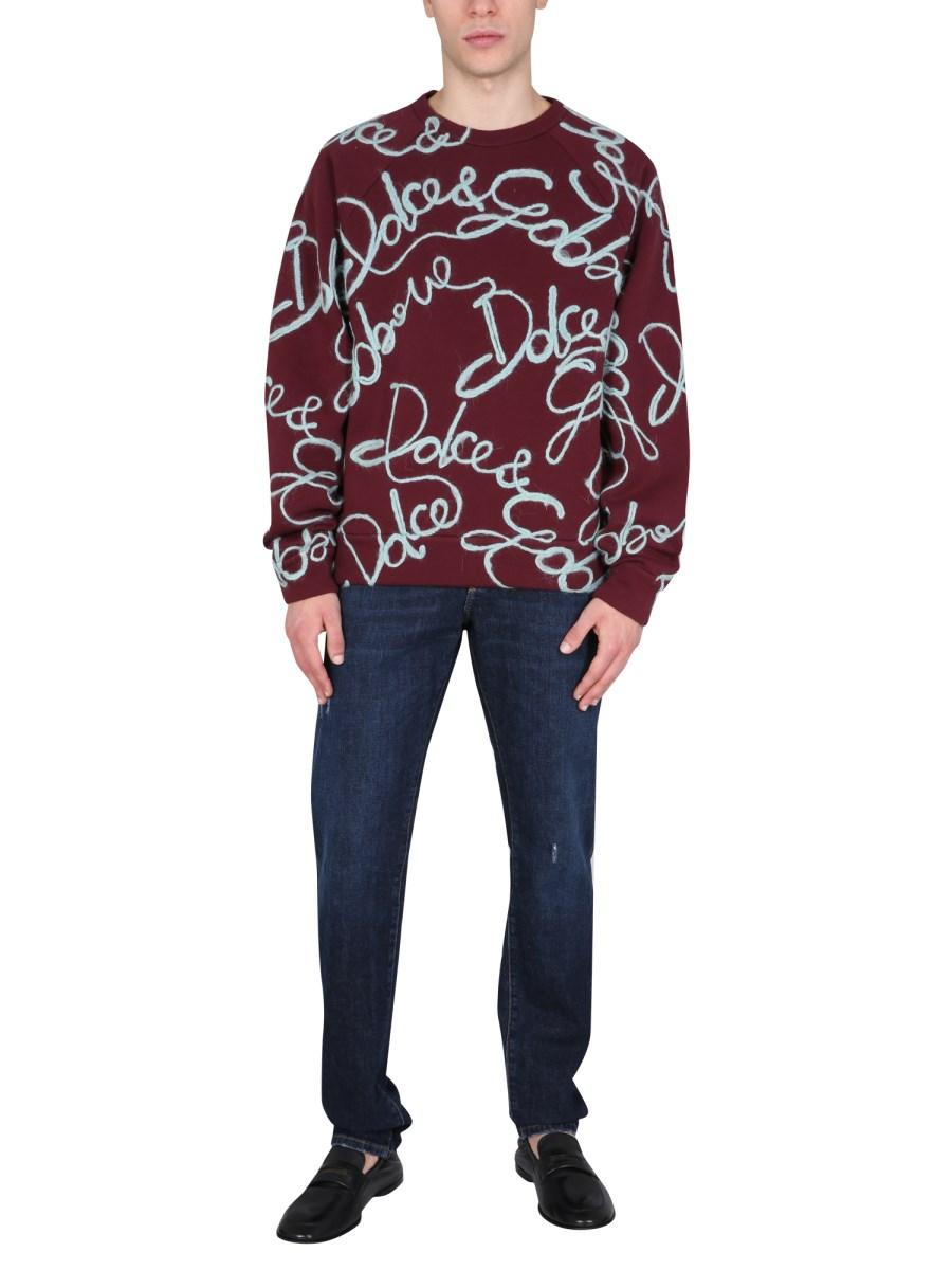 DOLCE & GABBANA FELPA GIROCOLLO IN JERSEY DI COTONE CON RICAMO LOGO