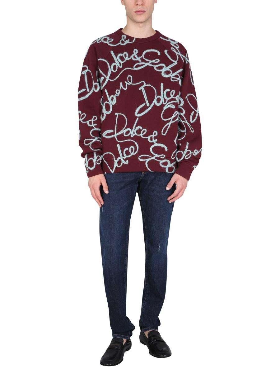 DOLCE & GABBANA FELPA GIROCOLLO IN JERSEY DI COTONE CON RICAMO LOGO