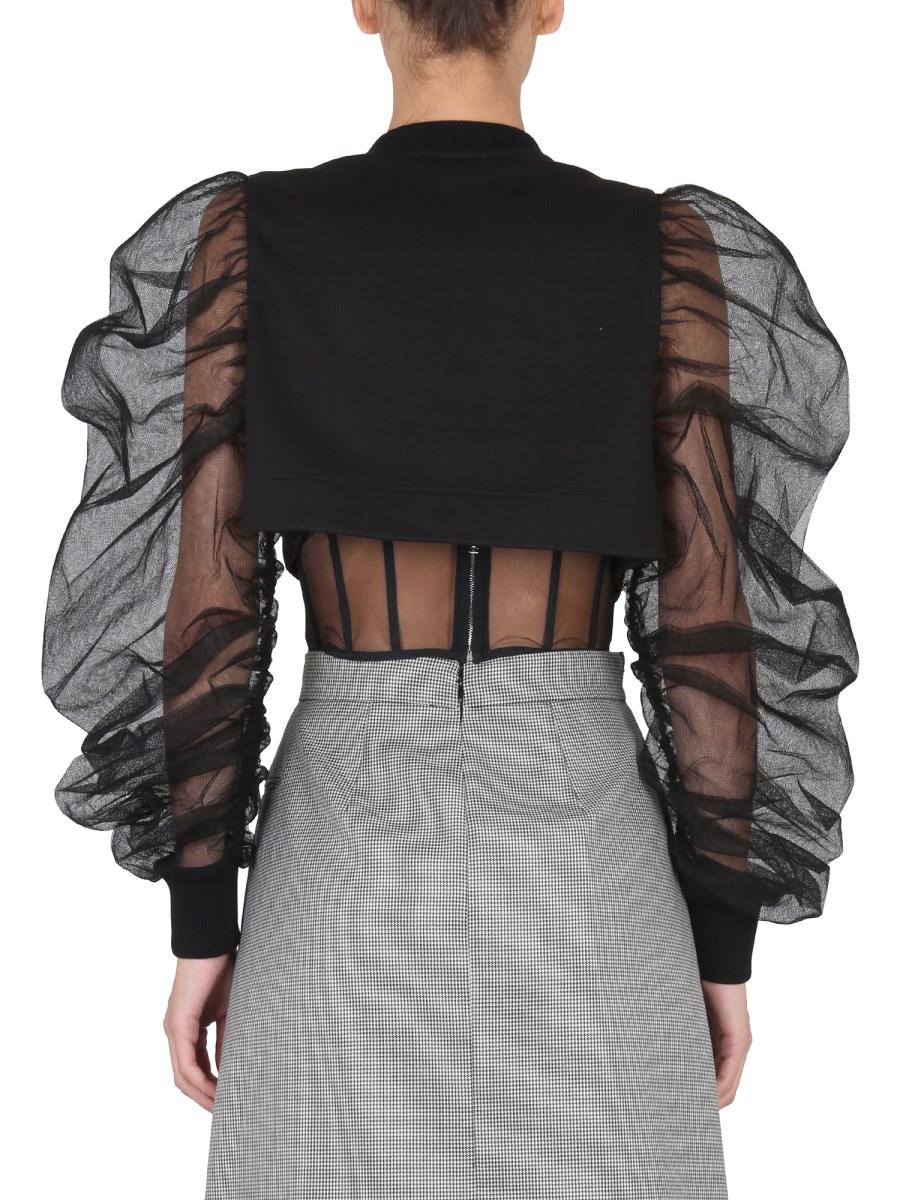 ALEXANDER McQUEEN FELPA HYBRID CON MANICHE OVERSIZE IN COTONE