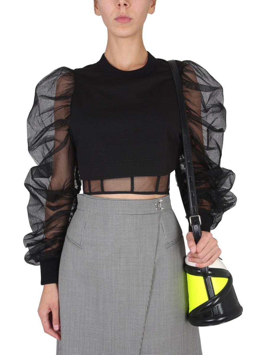 ALEXANDER McQUEEN FELPA HYBRID CON MANICHE OVERSIZE IN COTONE