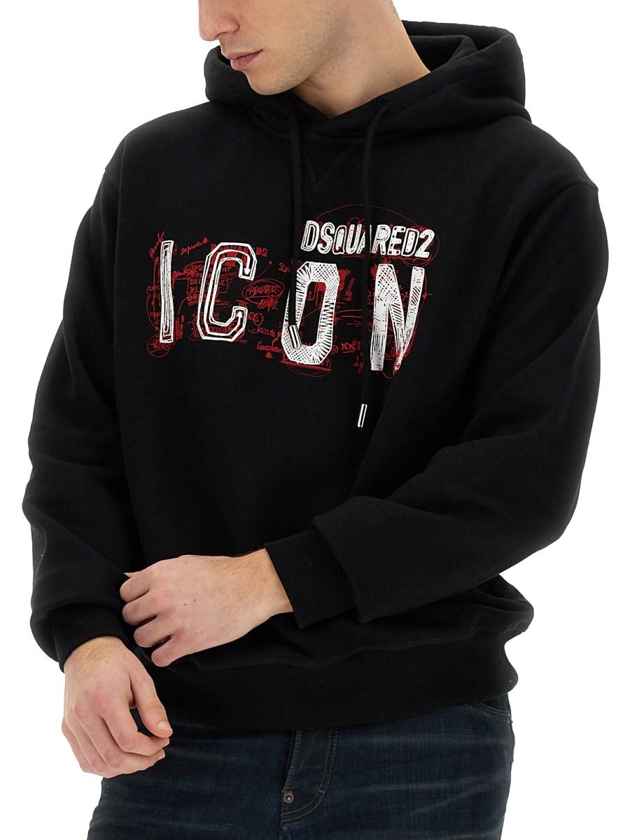 DSQUARED FELPA "ICON" SCRIBBLE COOL FIT IN COTONE CON CAPPUCCIO