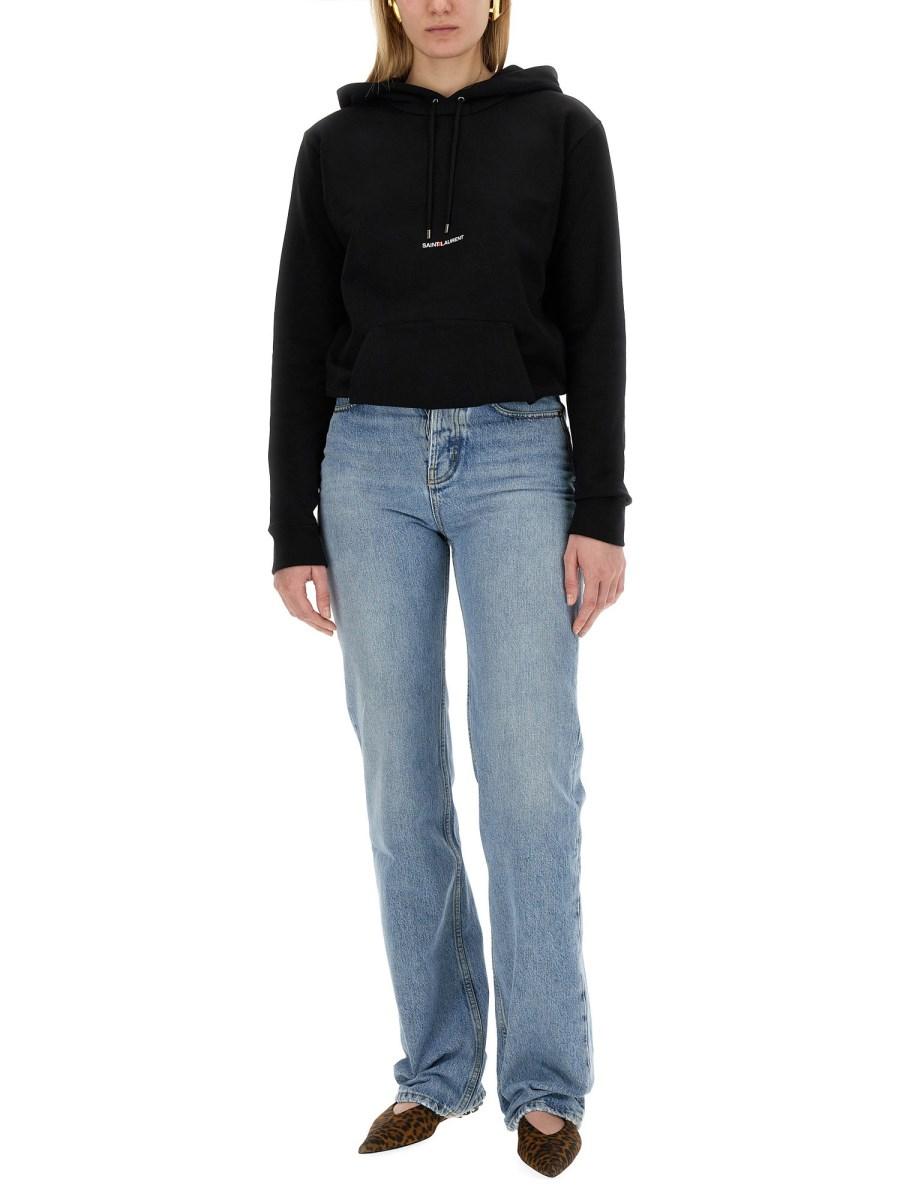 SAINT LAURENT FELPA IN COTONE BIOLOGICO CON STAMPA LOGO