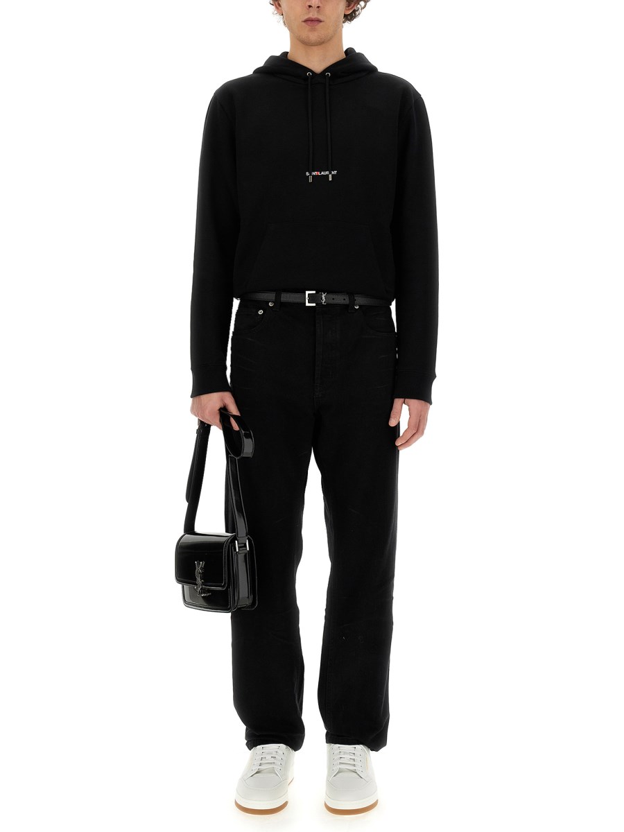 SAINT LAURENT FELPA IN COTONE BIOLOGICO CON STAMPA LOGO