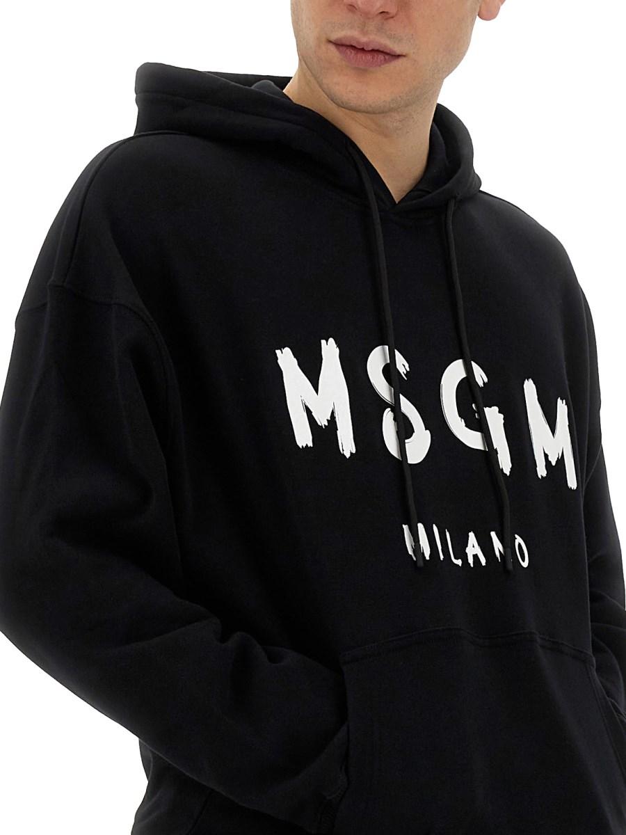 MSGM FELPA IN COTONE CON CAPPUCCIO CON LOGO PENNELLATO