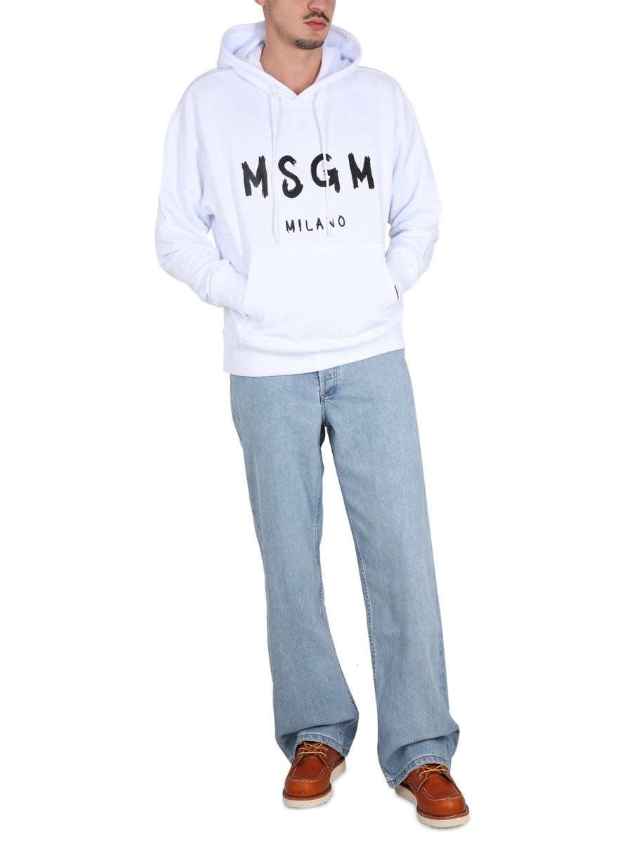 MSGM FELPA IN COTONE CON CAPPUCCIO CON LOGO PENNELLATO