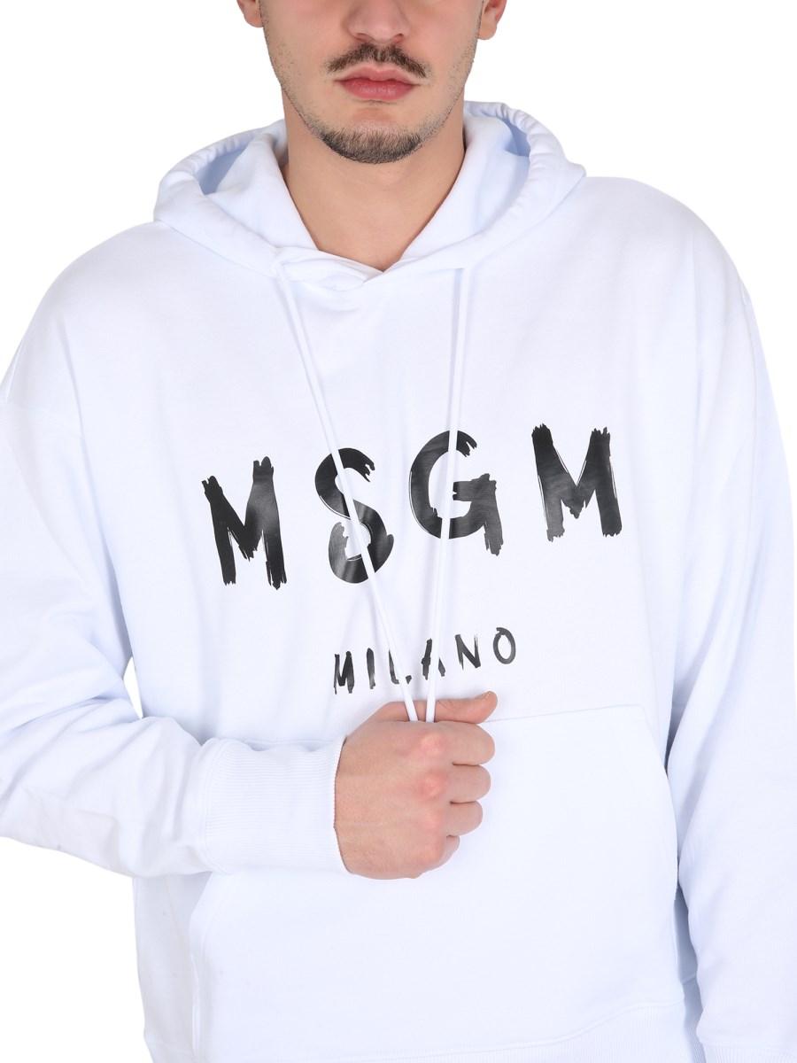 MSGM FELPA IN COTONE CON CAPPUCCIO CON LOGO PENNELLATO