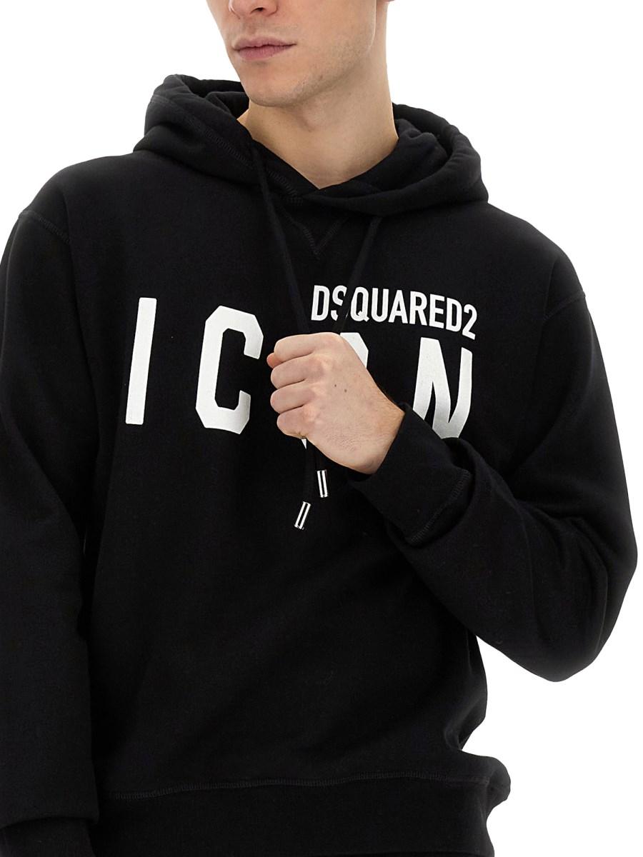 DSQUARED FELPA IN COTONE CON CAPPUCCIO CON STAMPA LOGO "ICON"