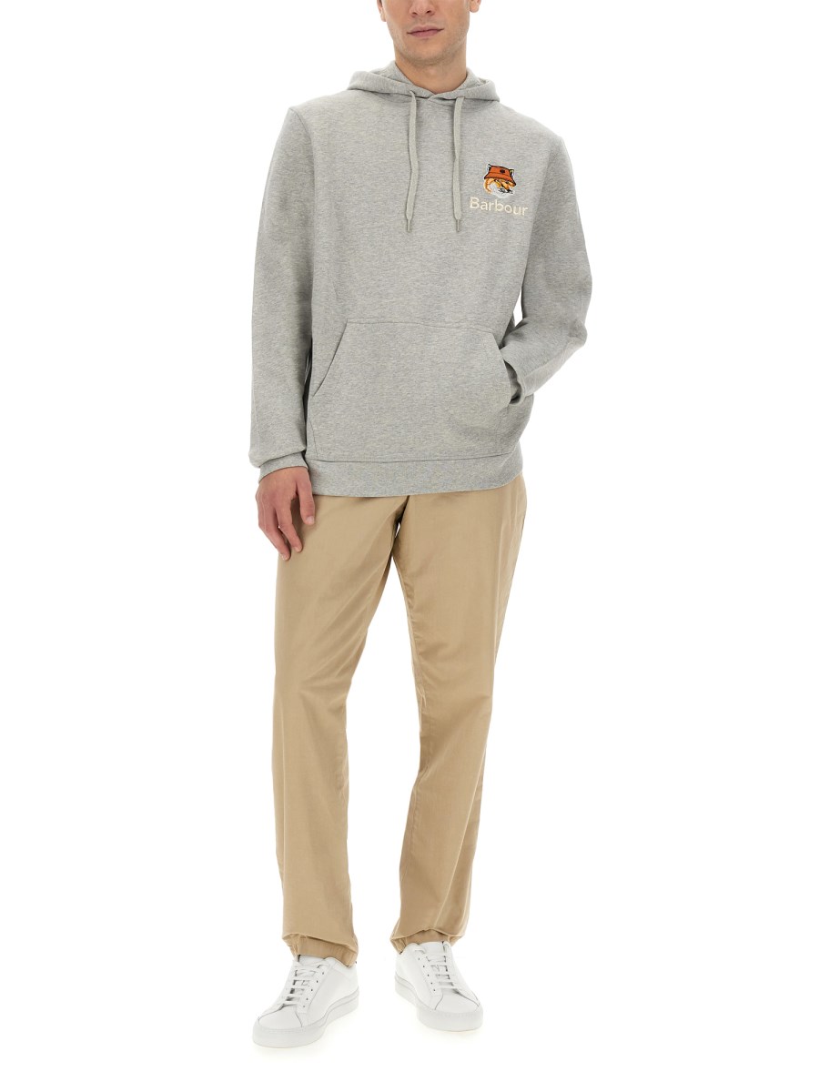 MAISON KITSUNÉ X BARBOUR FELPA IN COTONE CON CAPPUCCIO E FOX HEAD