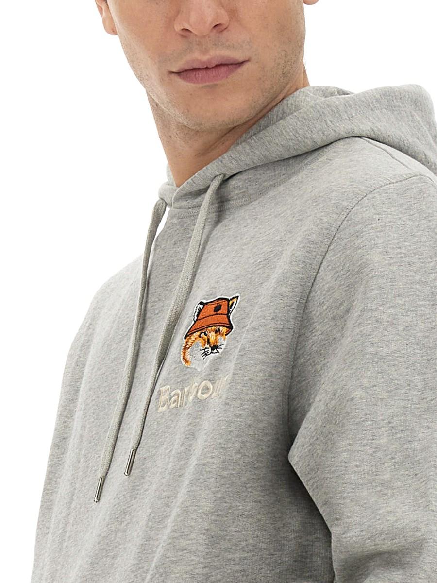 MAISON KITSUNÉ X BARBOUR FELPA IN COTONE CON CAPPUCCIO E FOX HEAD
