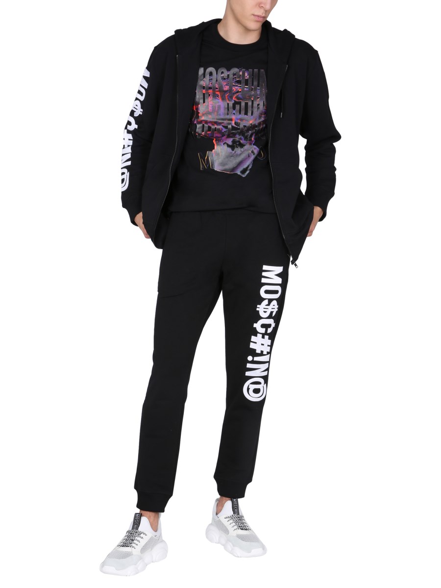 MOSCHINO FELPA IN COTONE CON CAPPUCCIO E RICAMO LOGO