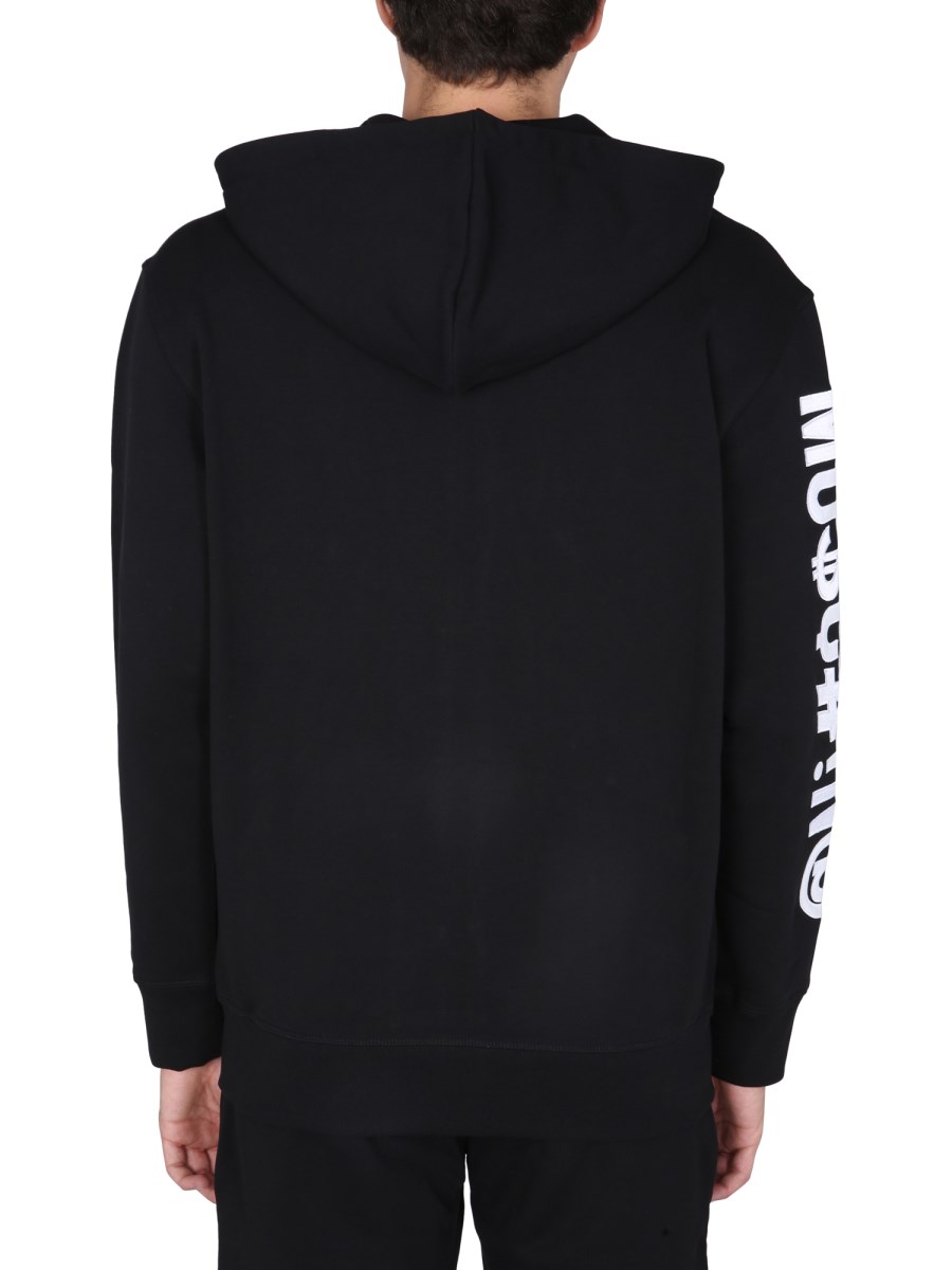 MOSCHINO FELPA IN COTONE CON CAPPUCCIO E RICAMO LOGO