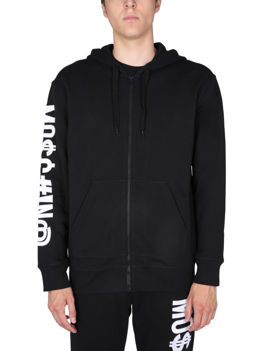 MOSCHINO FELPA IN COTONE CON CAPPUCCIO E RICAMO LOGO