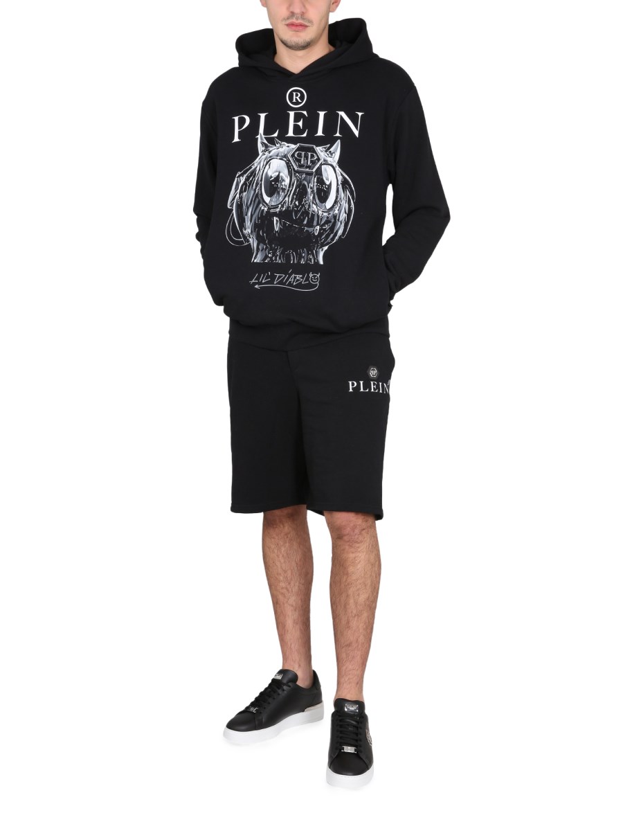 PHILIPP PLEIN FELPA IN COTONE CON CAPPUCCIO E STAMPA