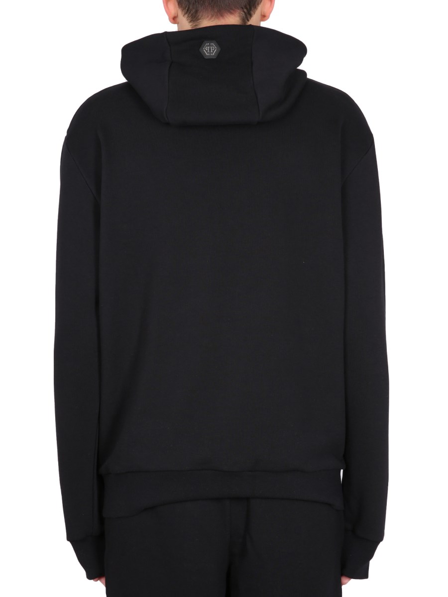 PHILIPP PLEIN FELPA IN COTONE CON CAPPUCCIO E STAMPA