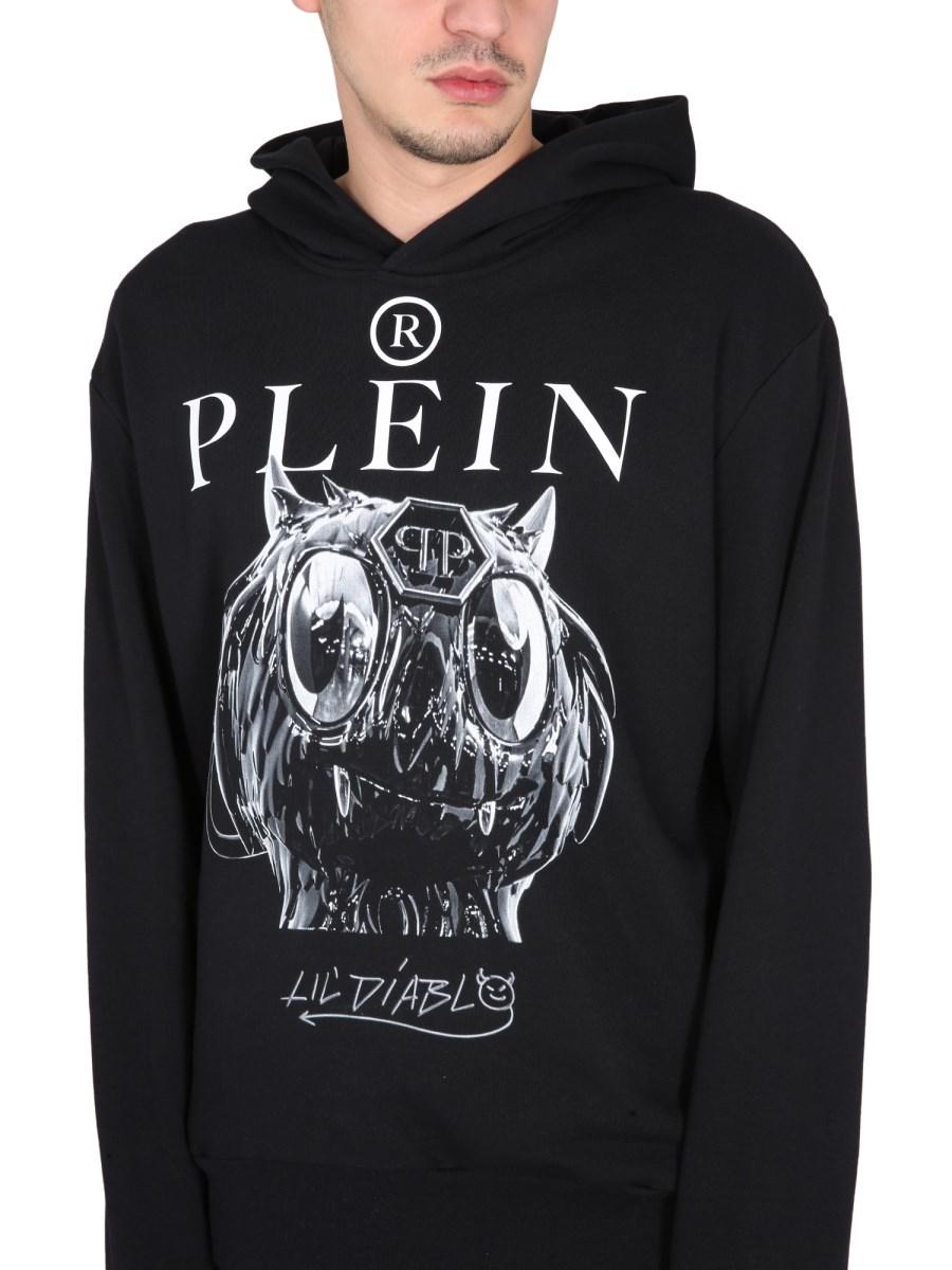 PHILIPP PLEIN FELPA IN COTONE CON CAPPUCCIO E STAMPA