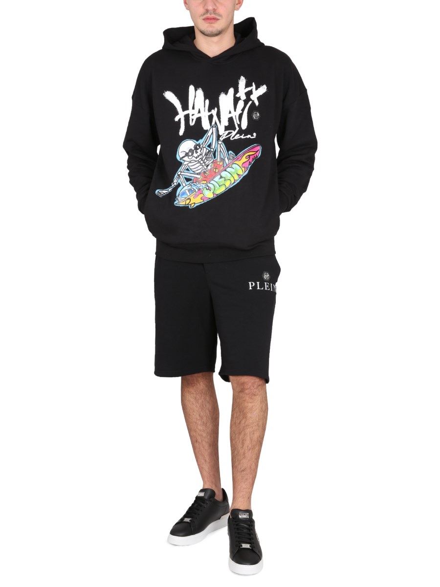 PHILIPP PLEIN FELPA IN COTONE CON CAPPUCCIO E STAMPA LOGO