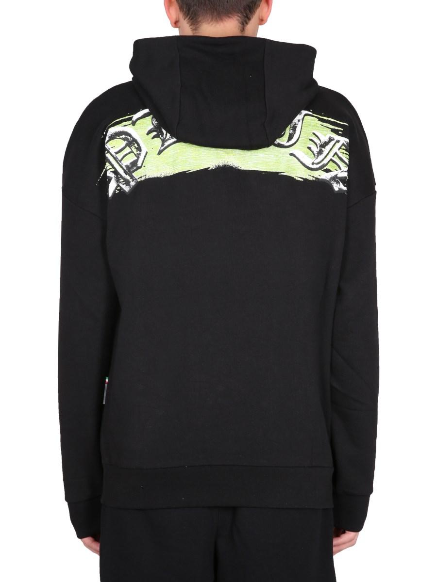 PHILIPP PLEIN FELPA IN COTONE CON CAPPUCCIO E STAMPA LOGO
