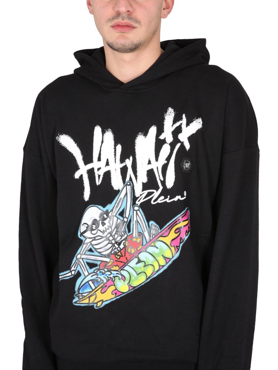 PHILIPP PLEIN FELPA IN COTONE CON CAPPUCCIO E STAMPA LOGO