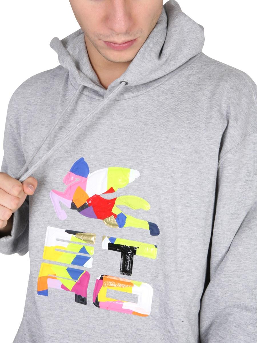 ETRO FELPA IN COTONE CON CAPPUCCIO E STAMPA LOGO PATCHWORK